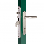 Locinox H-METAL Hybrid Lock for Wood, Metal, or PVC Gates - Hook Closed Position