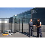 Locinox LEKQU4 Electrical Industrial Swing Gate Lock Installed at Business