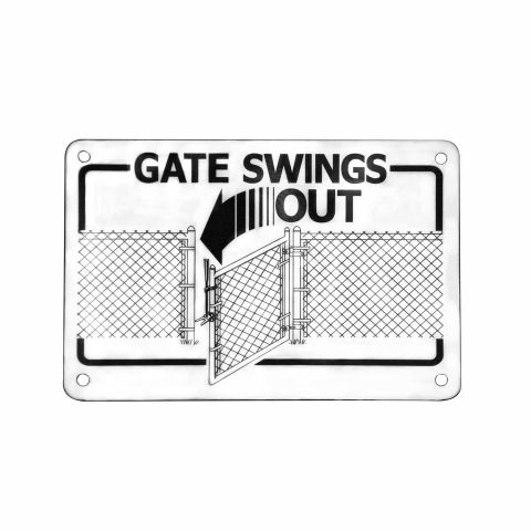 DAC Industries "Gate Swings Out" Sign for One-Way Gravity Hinges