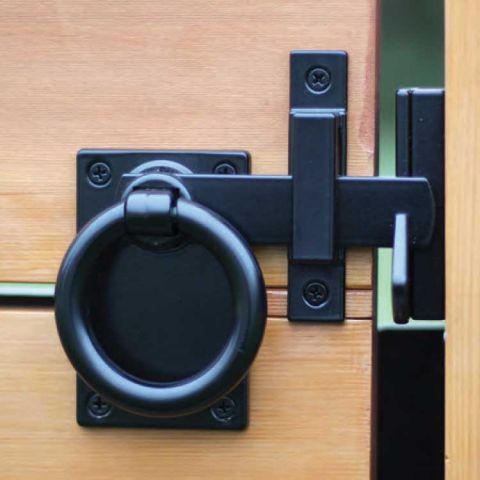 Snug Cottage Hardware Contemporary Ring Gate Latch - Setback Mount with Gate Stop - Black