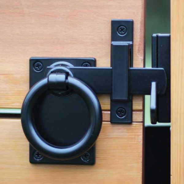 Snug Cottage Hardware Contemporary Ring Gate Latch - Setback Mount with Gate Stop - Black