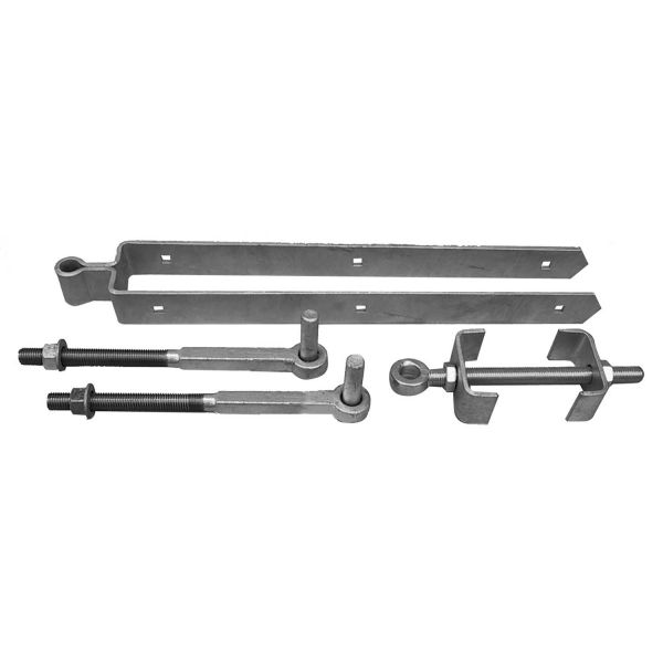 Snug Cottage Hardware Heavy Duty Central Eye Double Strap Hinge Hardware Sets - 13" Pins - Behind Post Installations