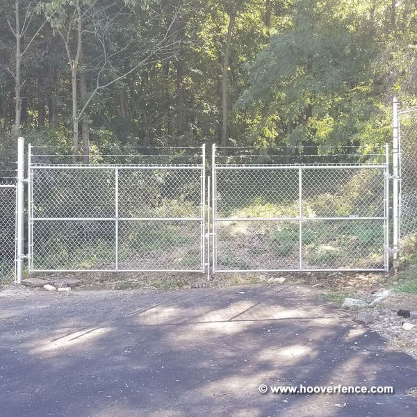 Commercial Chain Link Fence Double Gates, All 1-5/8" Galvanized HF20 Frame - With Barbed Wire