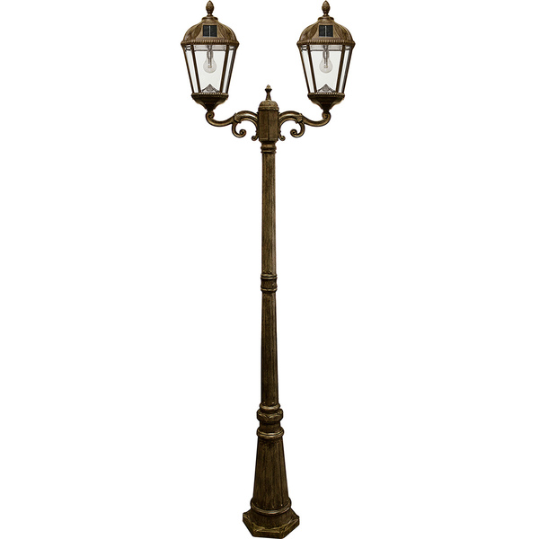 Gama Sonic Royal Bulb Double Solar Lamp with Post - Uses GS Solar LED Light Bulb - Weathered Bronze