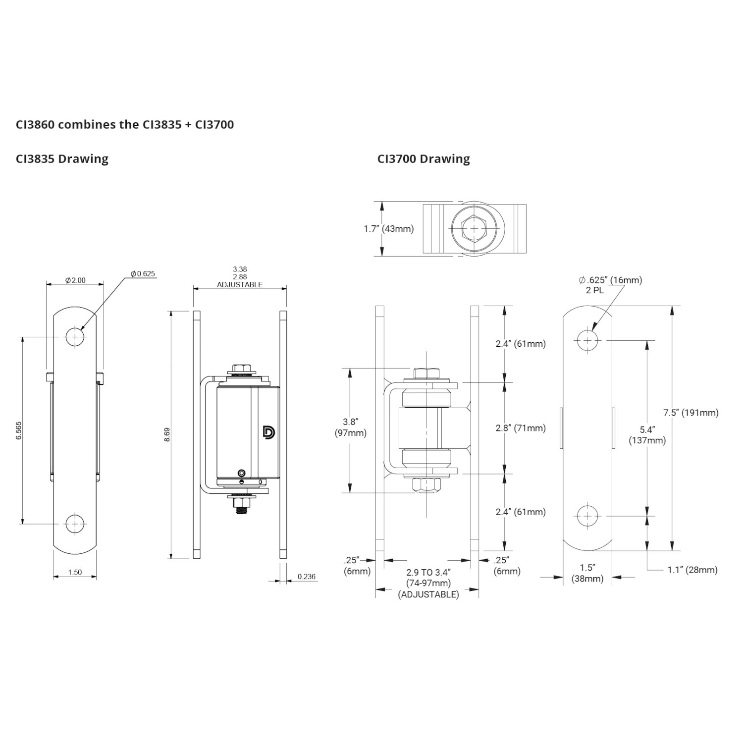 SHUT IT! BadAss Center Mount Bolt-On Self-Closing Hinge Set
