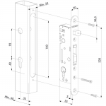 Locinox H-METAL Hybrid Lock for Wood, Metal, or PVC Gates Dimensional Drawing