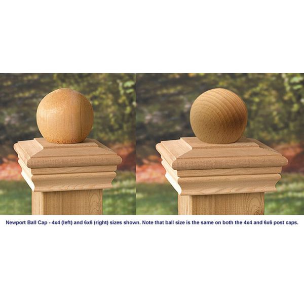 Newport All Wood Ball Cap Post Caps for Wood Posts