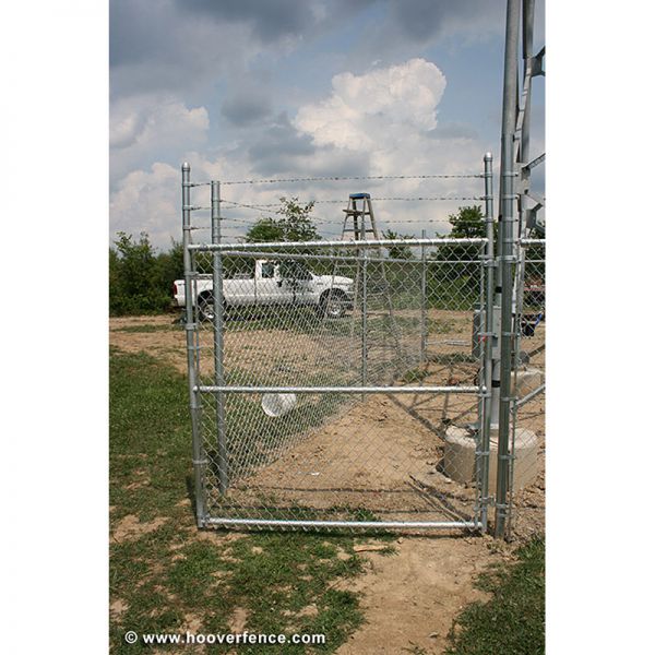 Hoover Fence Industrial Chain Link Fence Single Gates, All 2" Galvanized HF40 Frame - With Barbed Wire