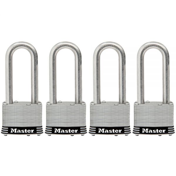 Master Lock 2" Laminated Stainless Steel Pin Tumbler Padlock, 4-pack