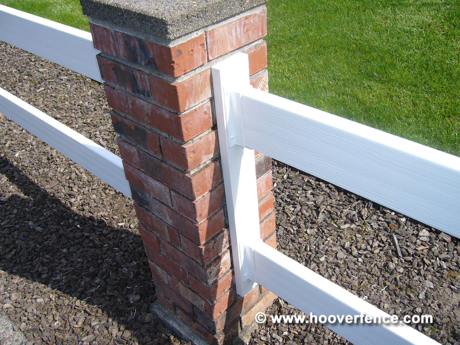 Customer Install - 2-Rail White CertaGrain Post and Rail Mounted on Brick Columns - Tigard, OR