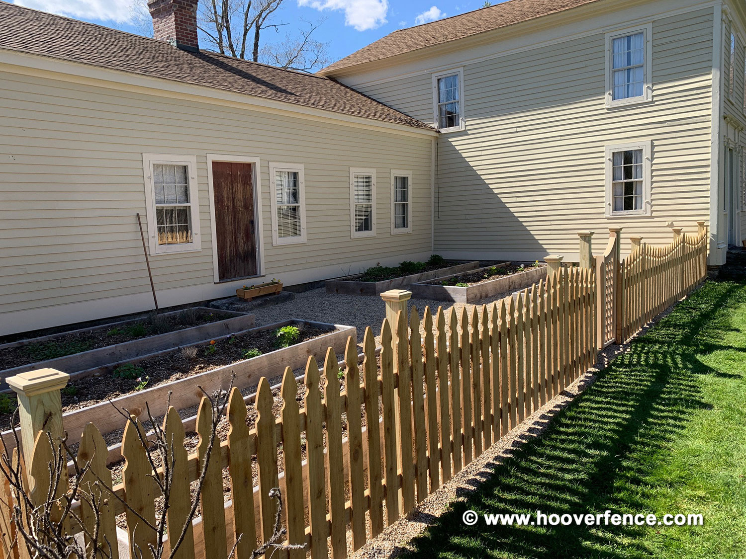 Customer Install - Western Red Cedar Stack Rail and Concave French Gothic Garden Fence - Sandisfield MA