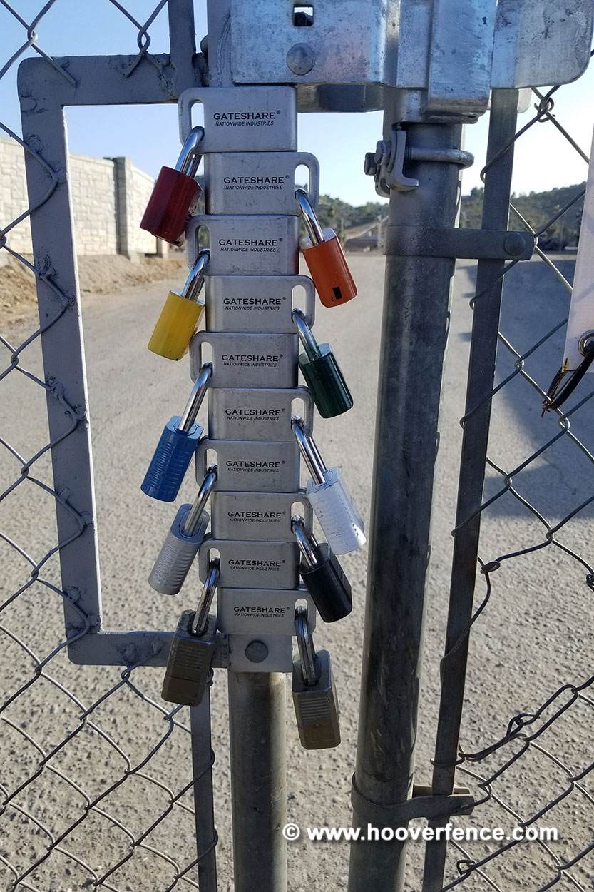 Customer Photo - Chain Link Double Rolling Gate Secured with Gateshare 10-Padlock Multi-User Latch