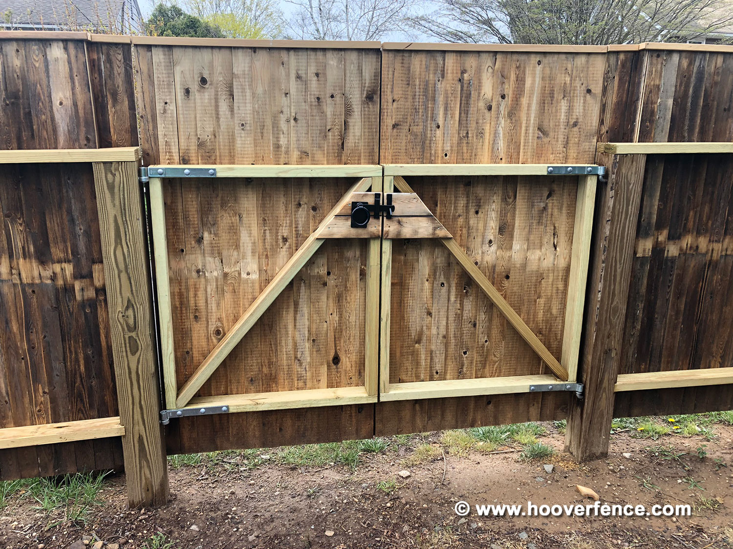 Customer Install - Custom Built Double Wood Gate Latched with 6149-LDSP Contemporary Ring Latch