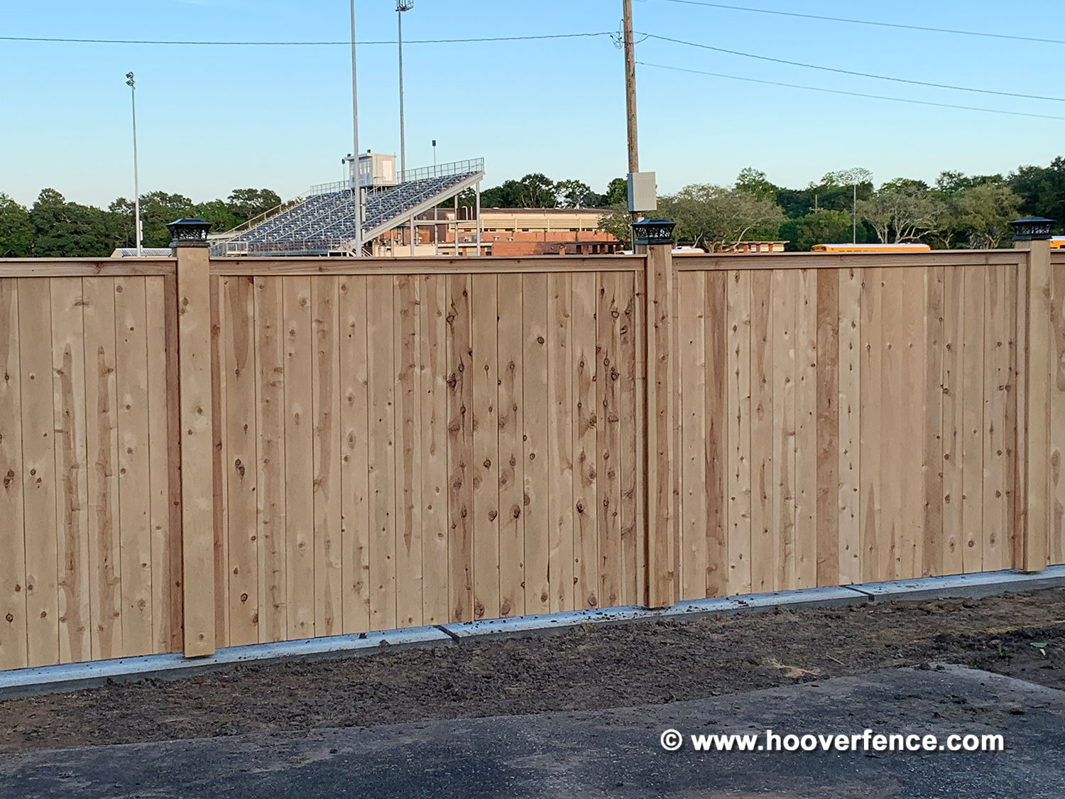 Customer Install - Wood Privacy Fence Installed with 2-3/8 inch Round Steel Posts and OZCO IS-FBL Brackets - Berwick, LA