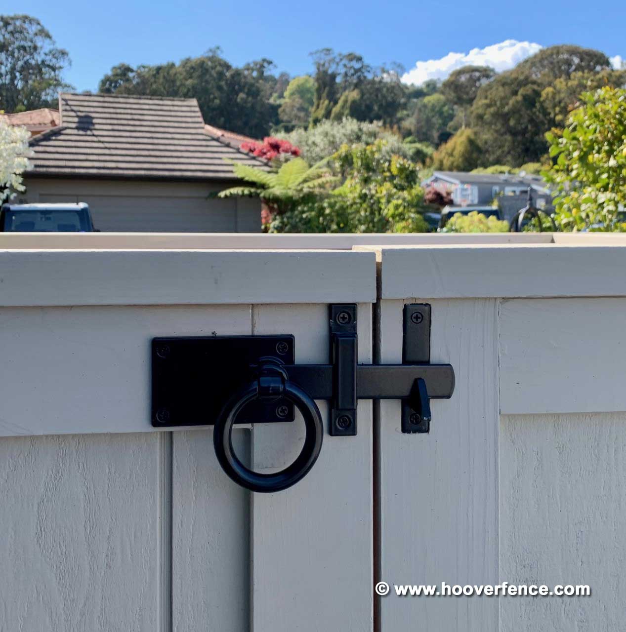 Customer Install - Wood Privacy Fence Gate Hung With Blunt T-Hinges and Secured with Snug Cottage Hardware's 6149-L6SP Contemporary Ring Latch