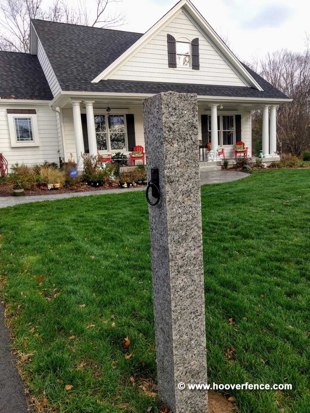 Customer Install - Snug Cottage 3900-00SP Hitching Post Ring on Plate Installed on Caledonian Granite Post
