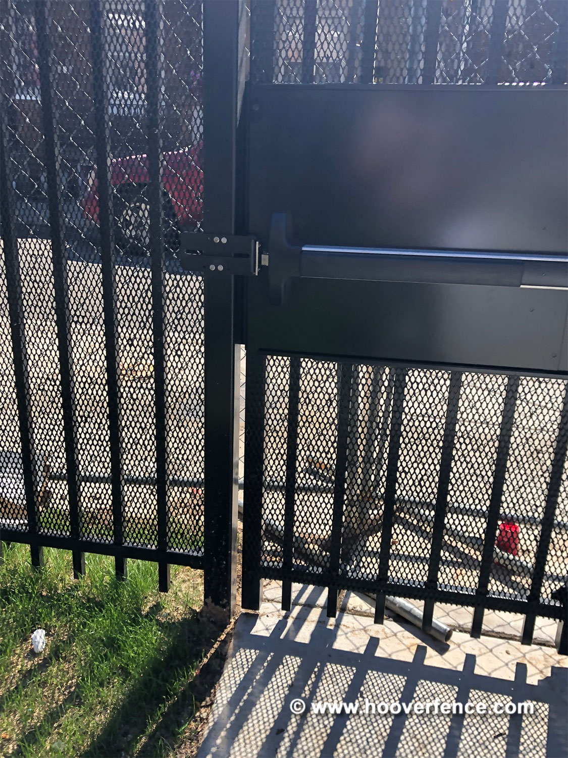 Customer Photo - D-6045-B36 Panic Bar Kit Installed on Black Metal gate
