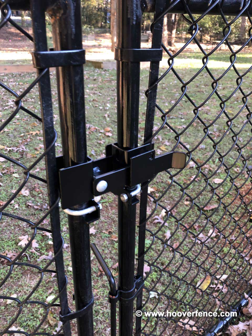 Customer Install - DAC-4138-B Installed on Black Chain Link Fence Double Swing Gate