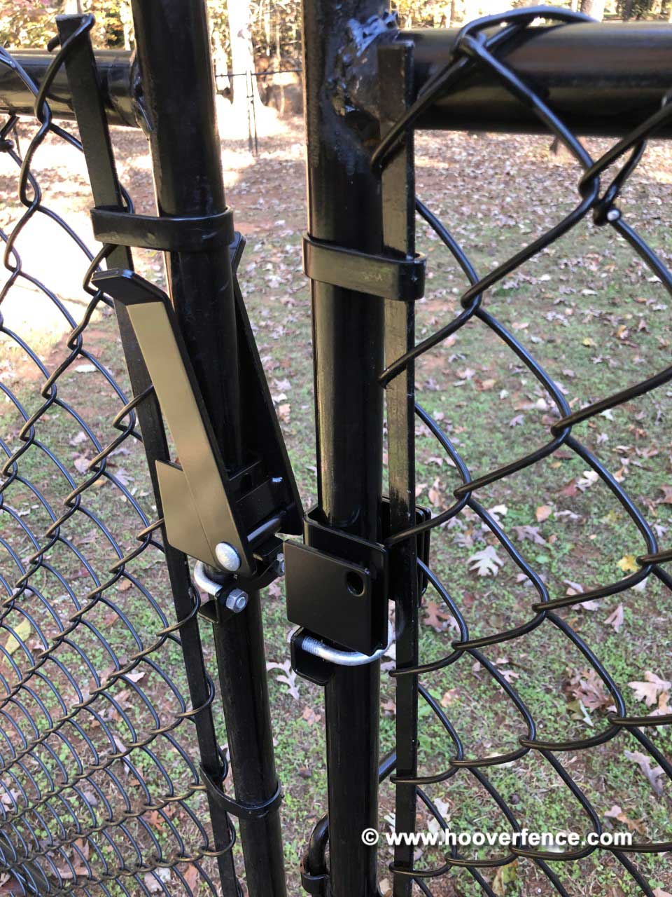 Customer Install - DAC-4138-B Installed on Black Chain Link Fence Double Swing Gate