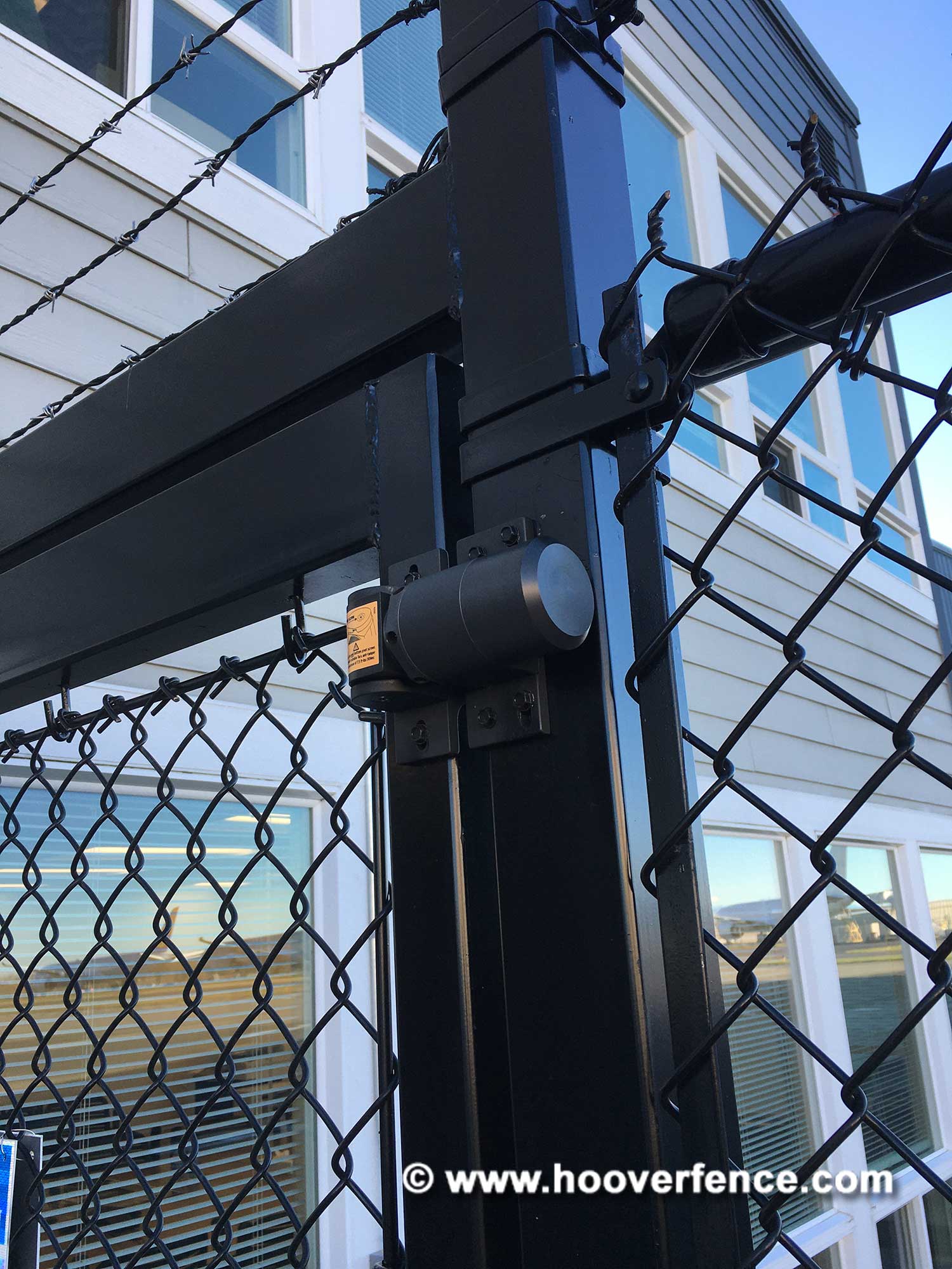 Customer Install - SureClose ReadyFit Hinge and Closer Installed on Black Chain Link Fence Gate with 7403 Gate Stop