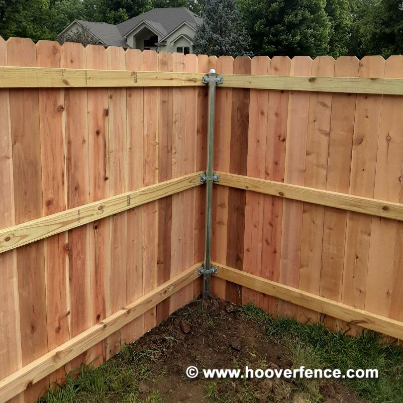Customer Install - Dog-Ear Cedar Wood Fence Built With Round Steel Chain Link Fence Posts - Wichita, KS