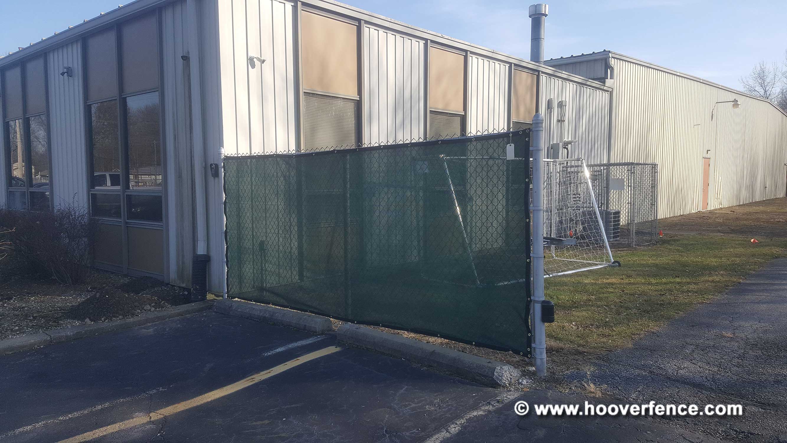Hoover Fence Co. Installation - 6' High Green Fence Privacy Installation at Our Warehouse - Newton Falls, OH