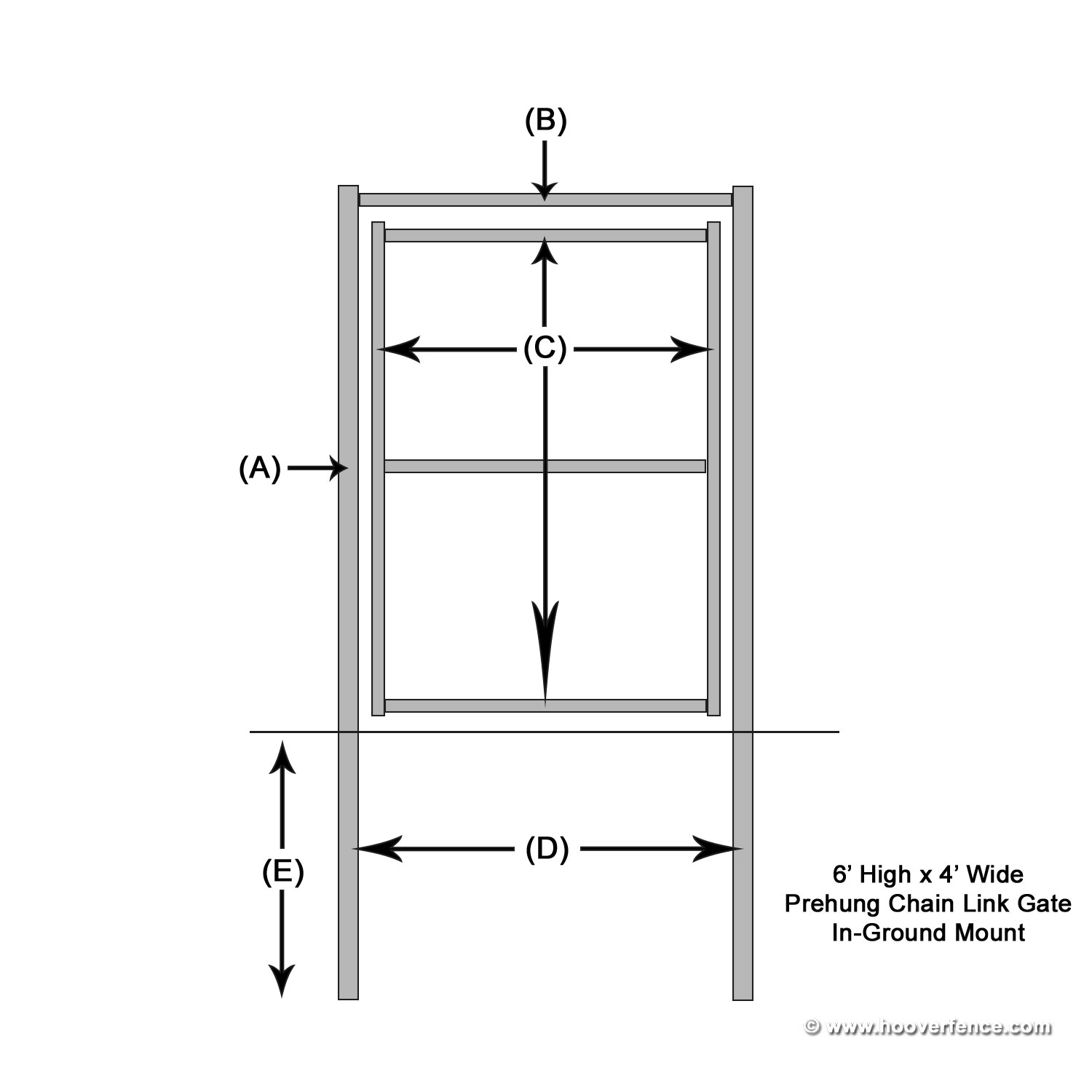 6' High x 4' Wide Pre Hung Chain Link Swing Gate - Round Frame - In Ground Mount