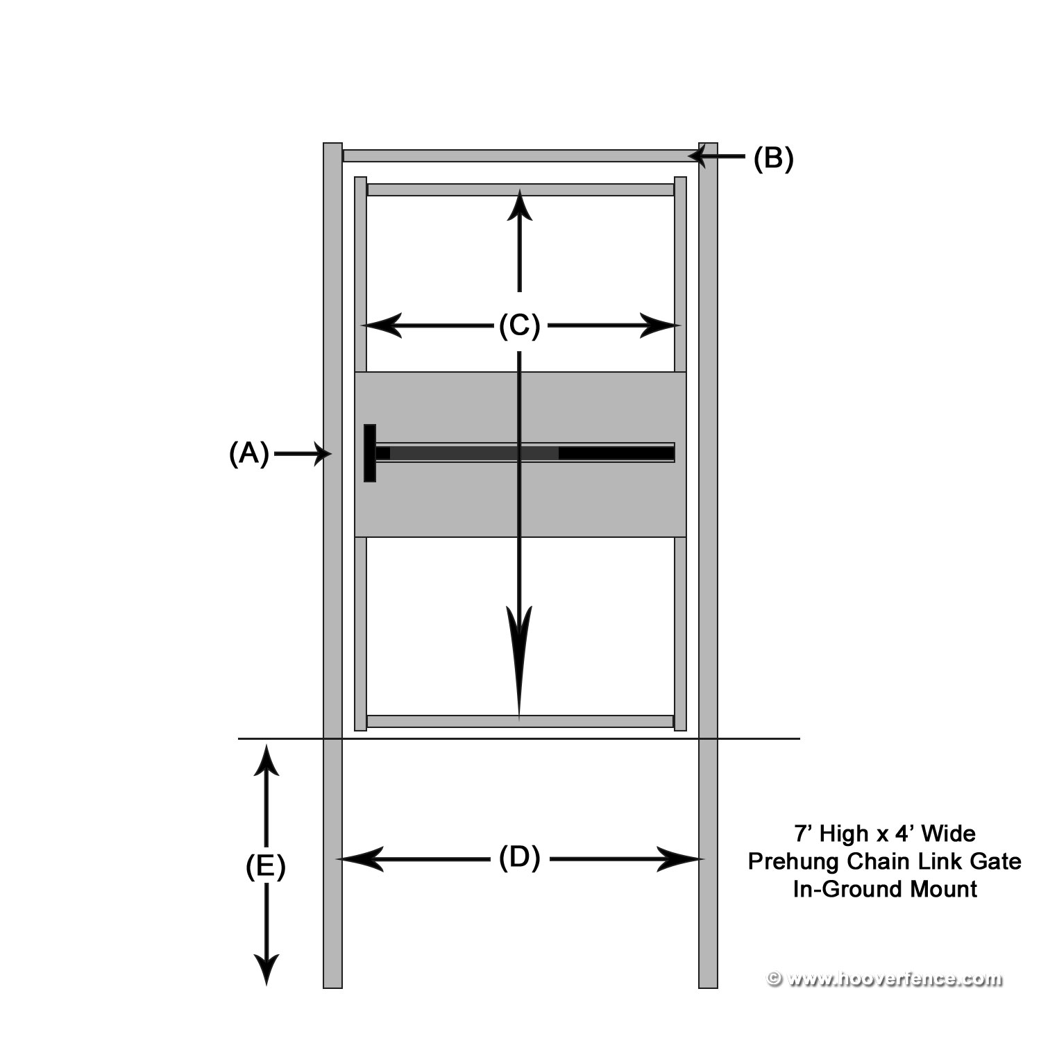 7' High x 4' Wide Panic Bar Chain Link Swing Gate - Round Frame - In Ground Mount