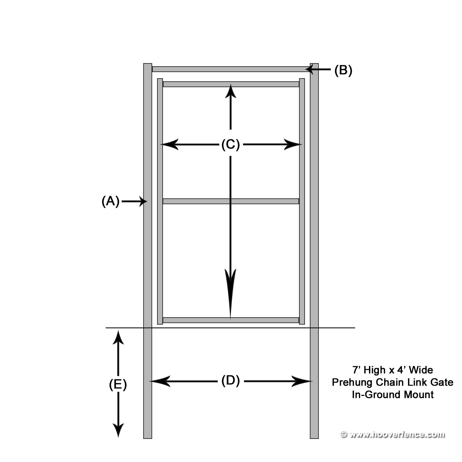 7' High x 4' Wide Pre Hung Chain Link Swing Gate - Square Frame - In Ground Mount