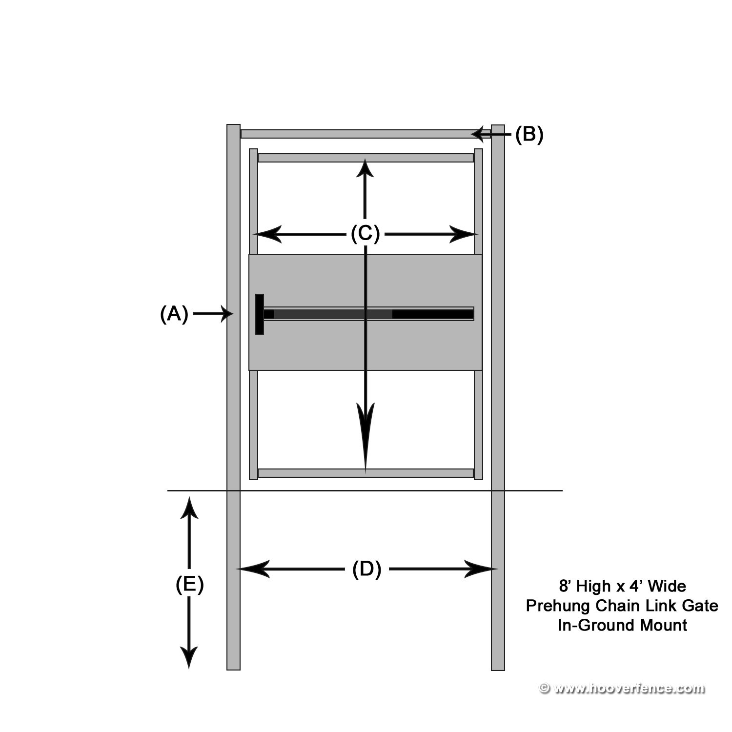 8' High x 4' Wide Panic Bar Chain Link Swing Gate - Round Frame - In Ground Mount