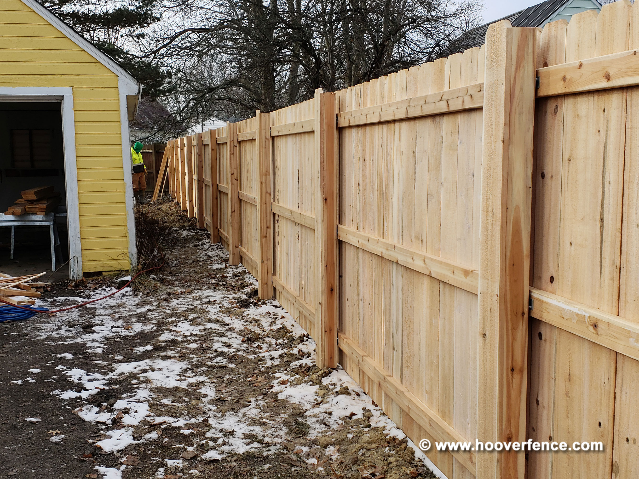 Solid Dog Ear Fence Install - Cedar - Steel Posts & IS-FBS Wood to Steel Brackets