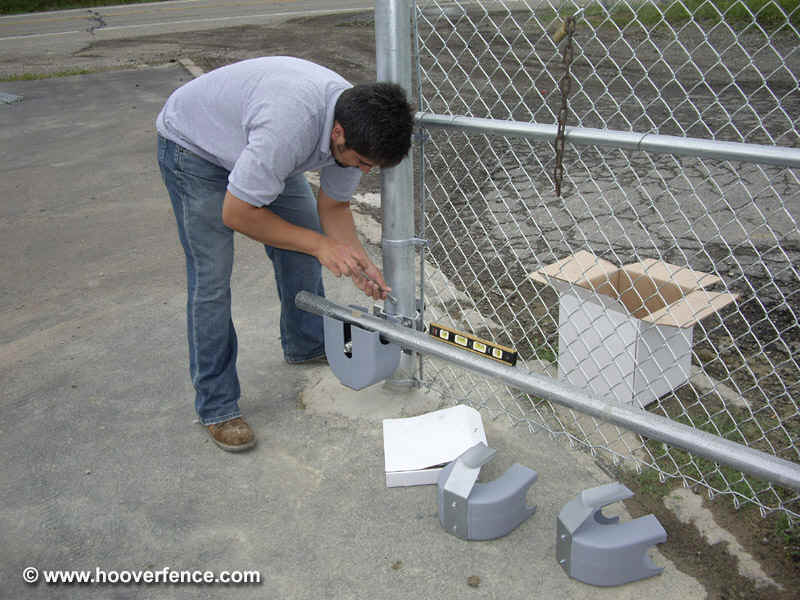 cantilever gate install chain link rollers installing installation gates bottom cst level tighten securely hooverfence
