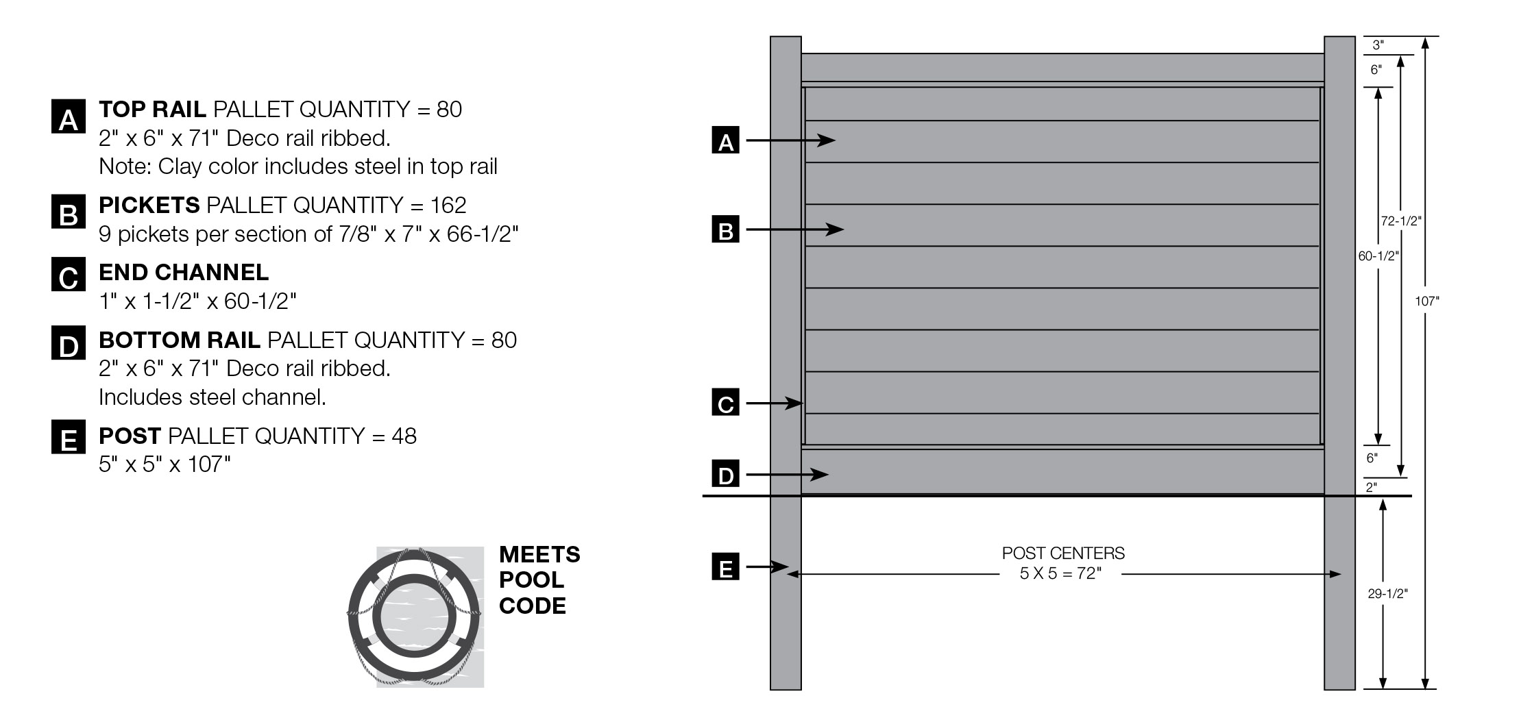 Brookline Vinyl Privacy Fence - 6' high Specifications