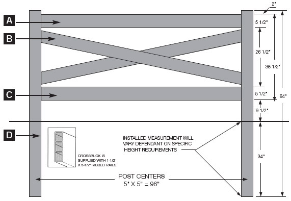 Crossbuck - Post & Rail Style - 4' high specifications