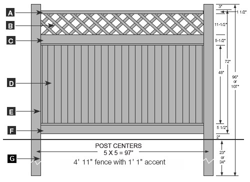New Lexington w/Lattice Accent Style - 6' high specifications